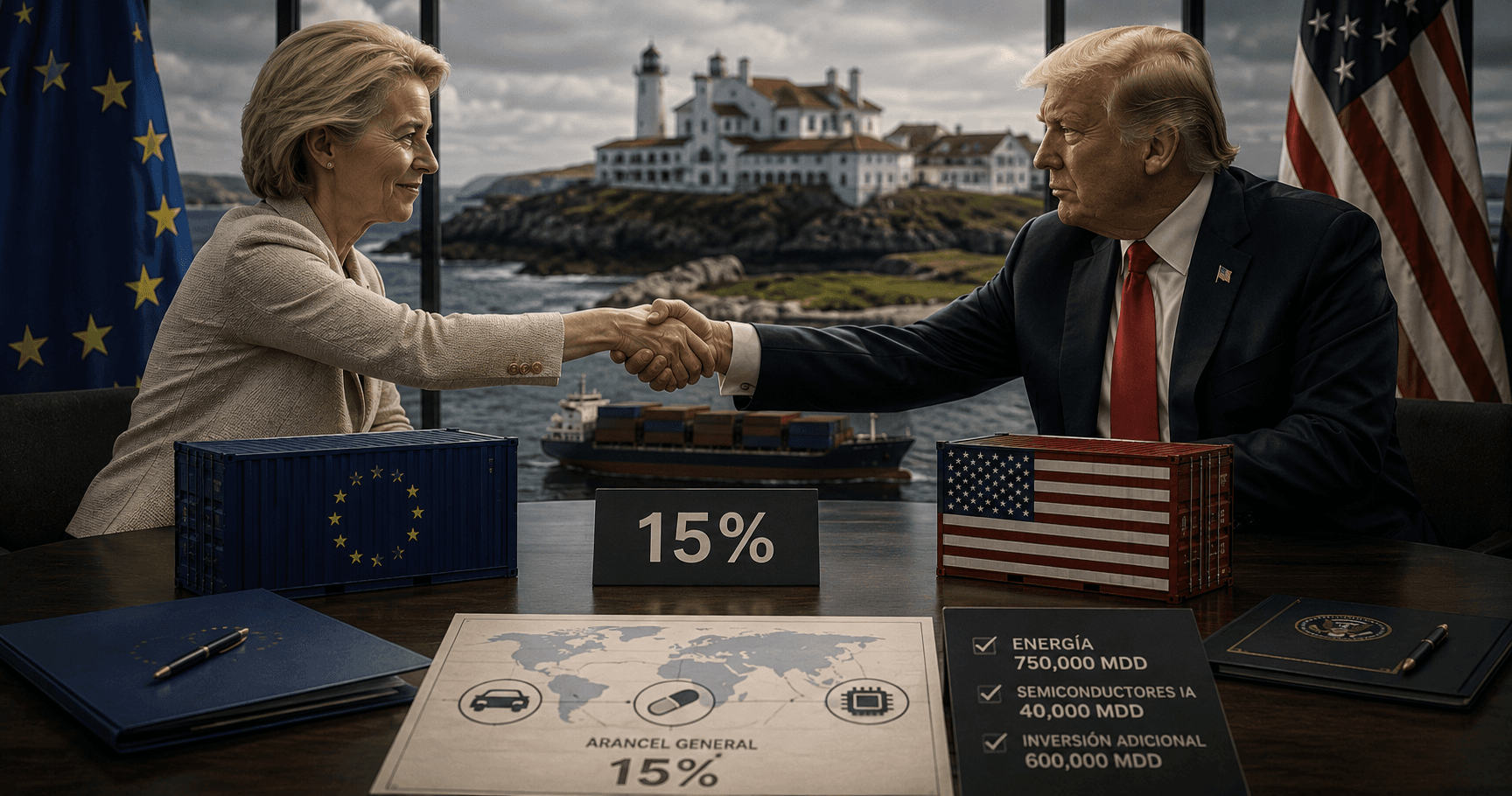 Estados Unidos y la Unión Europea pactan un techo arancelario del 15 %