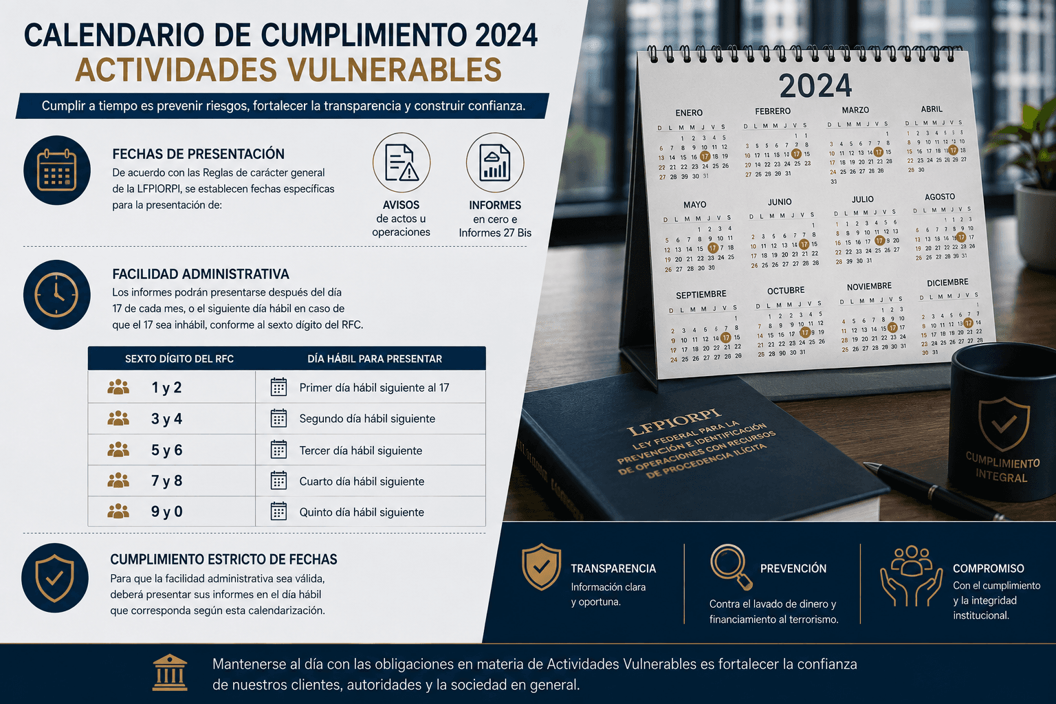 Calendario 2024 para cumplimiento de PLD